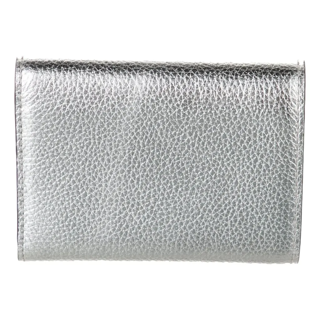 Jimmy Choo Loni Silver Leather Embossed Logo Tri-Fold Card Case Wallet Silver Leather Never worn - Back View