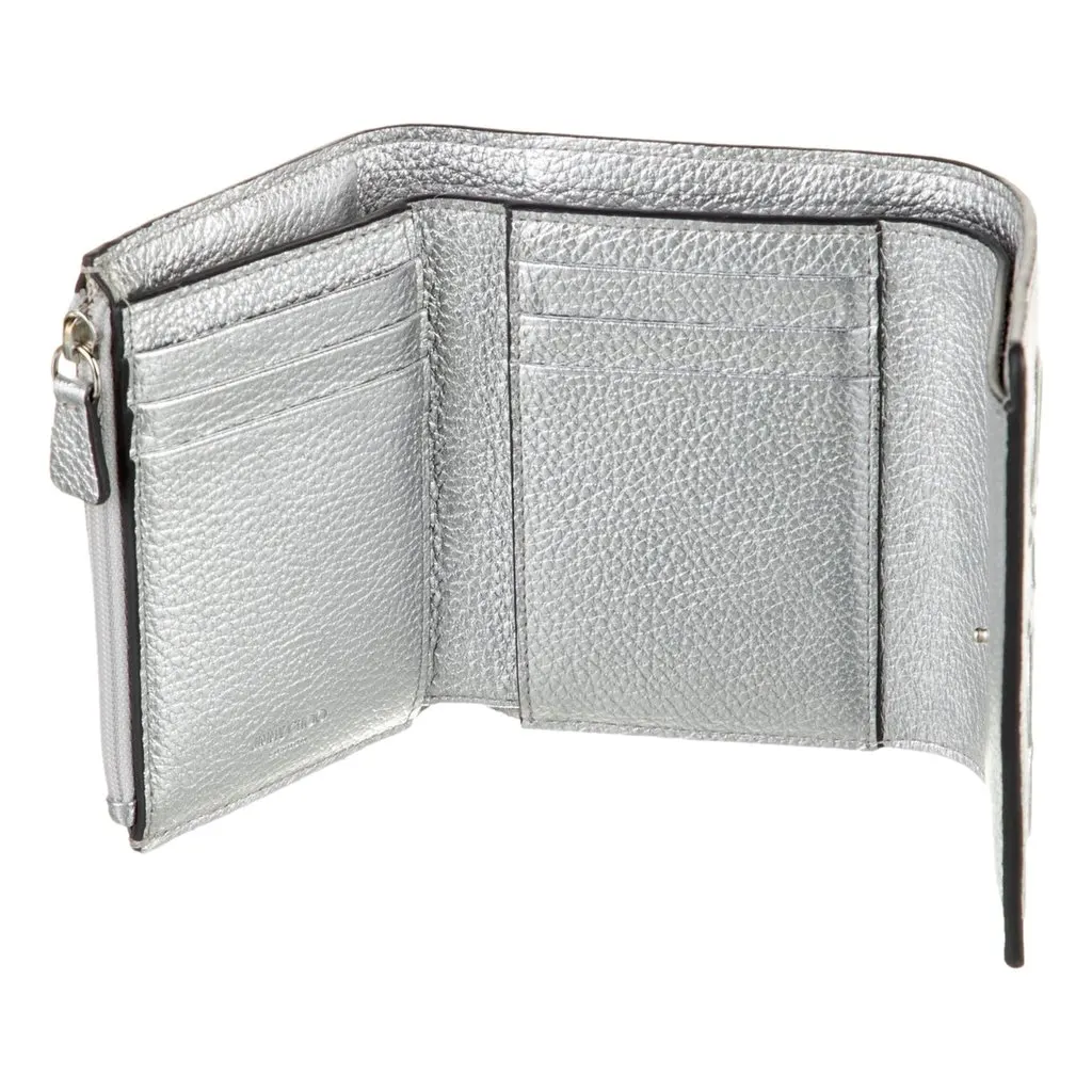Jimmy Choo Loni Silver Leather Embossed Logo Tri-Fold Card Case Wallet Silver Leather Never worn - Model View