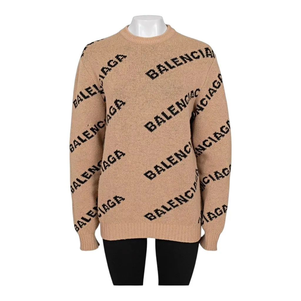 Balenciaga Balenciaga Wool Oversized Sweater, Size XS Brown Wool Very good - Front View