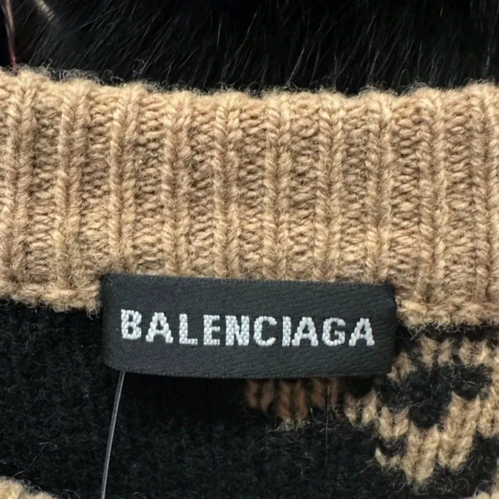Balenciaga Balenciaga Wool Oversized Sweater, Size XS Brown Wool Very good - Inside View