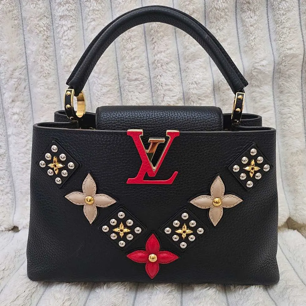 Louis Vuitton PM Capucines Black Leather Gold Good - Back View