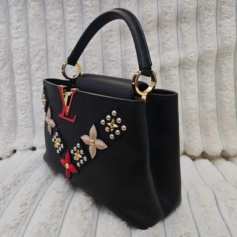 Louis Vuitton PM Capucines Black Leather Gold Good - Inside View