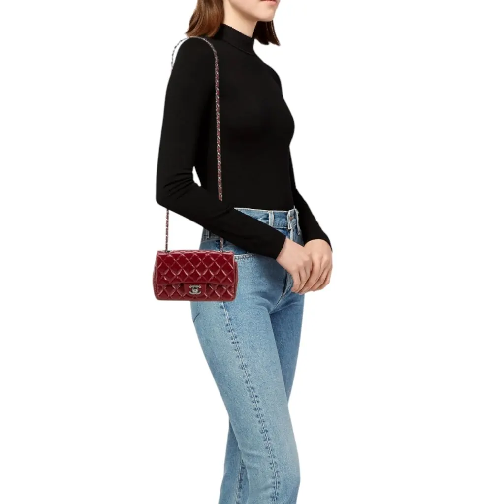 Chanel Classic Burgundy Leather Good - Back View