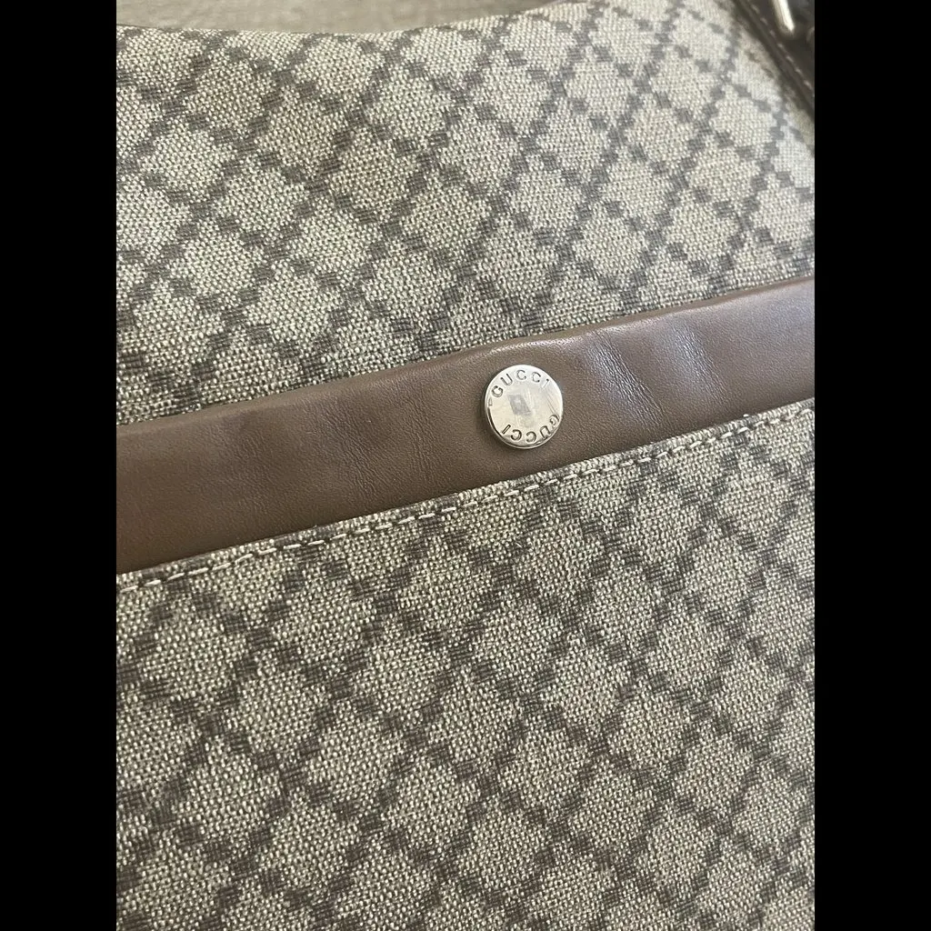 Gucci Diamanté Supreme Laptop Bag Brown Leather Good - Back View