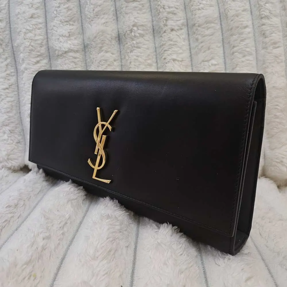 Saint Laurent Kate Clutch Black Leather Gold Good - Inside View
