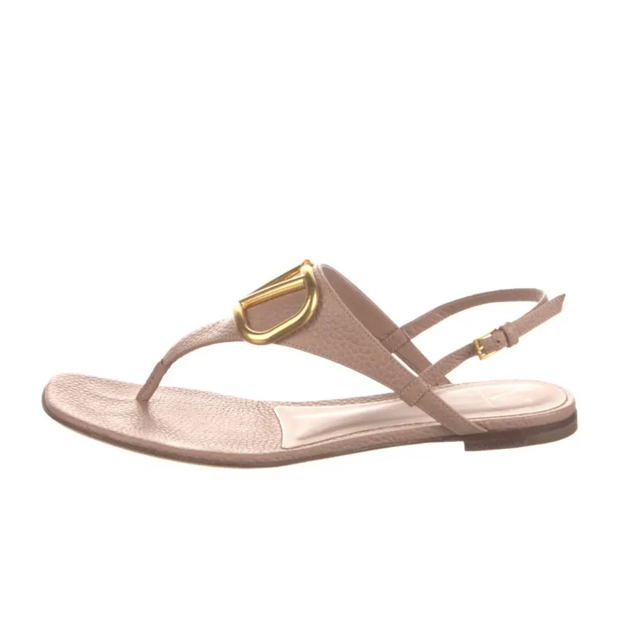 Valentino VLogo Nude Sandals Beige Leather Very good - Front View