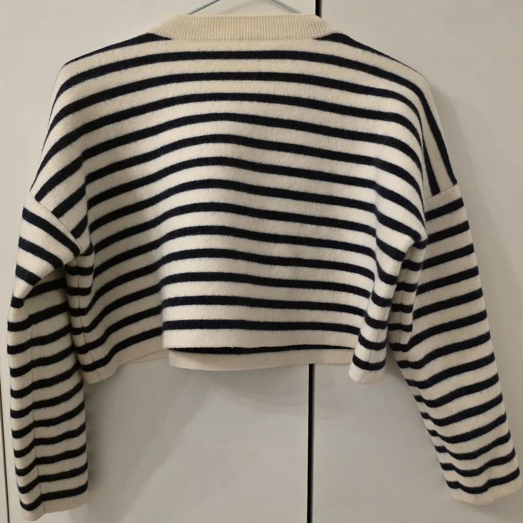 Loewe LOEWE Anagram Striped Cropped Wool Sweater - Size M White Wool Very good - Back View