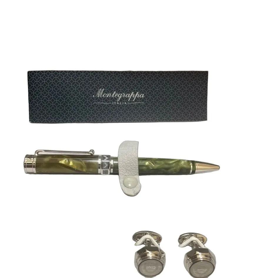 Montblanc Montegrappa set for gents (Classic Esppressione Fountain Pen + 1912 Emblema Octagon Cufflinks). MultiColor Never worn, with tag - Front View