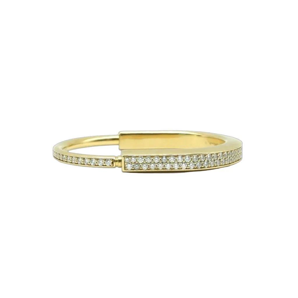 Tiffany & Co Lock Bangle, 18K Yellow Gold, Full Pave Diamonds Small 41.40g Gold Gold Fair - Front View