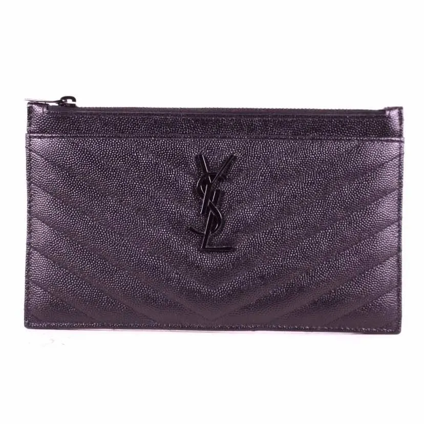 Saint Laurent Cassandre Matelassé Pouch Black Leather Very good - Front View