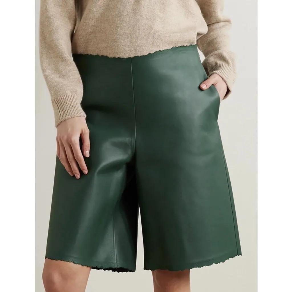 Loewe SS24 Distressed Leather Shorts Green Leather Never worn, with tag - Back View