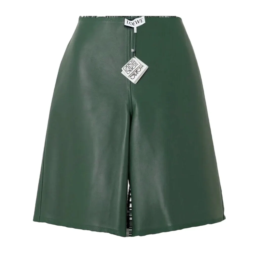 Loewe SS24 Distressed Leather Shorts Green Leather Never worn, with tag - Front View