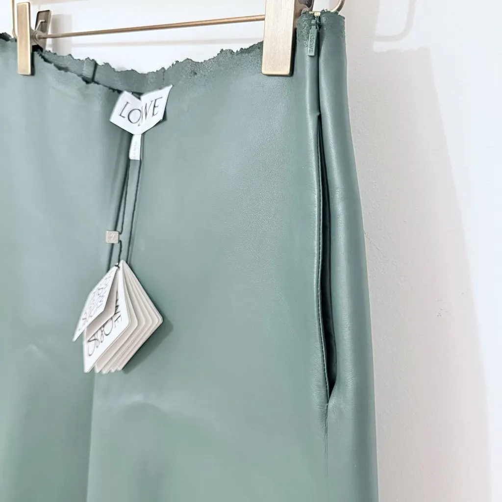 Loewe SS24 Distressed Leather Shorts Green Leather Never worn, with tag - Model View
