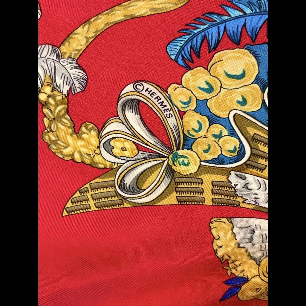 Hermès Hermès Chapeau Scarf- Rare Red Silk Very good - Model View