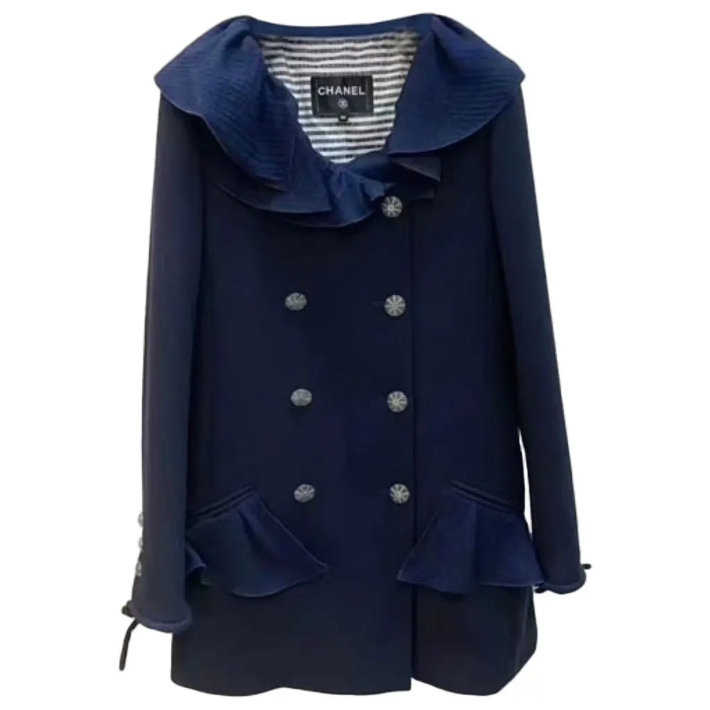 Chanel Navy Wool Coat Navy Wool Very good - Front View
