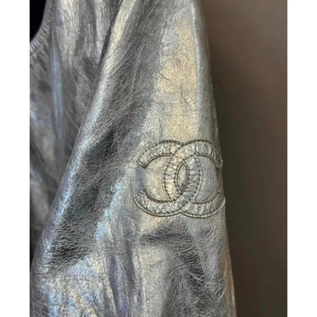 Chanel Silver Leather Jacket Silver Leather Very good - Back View