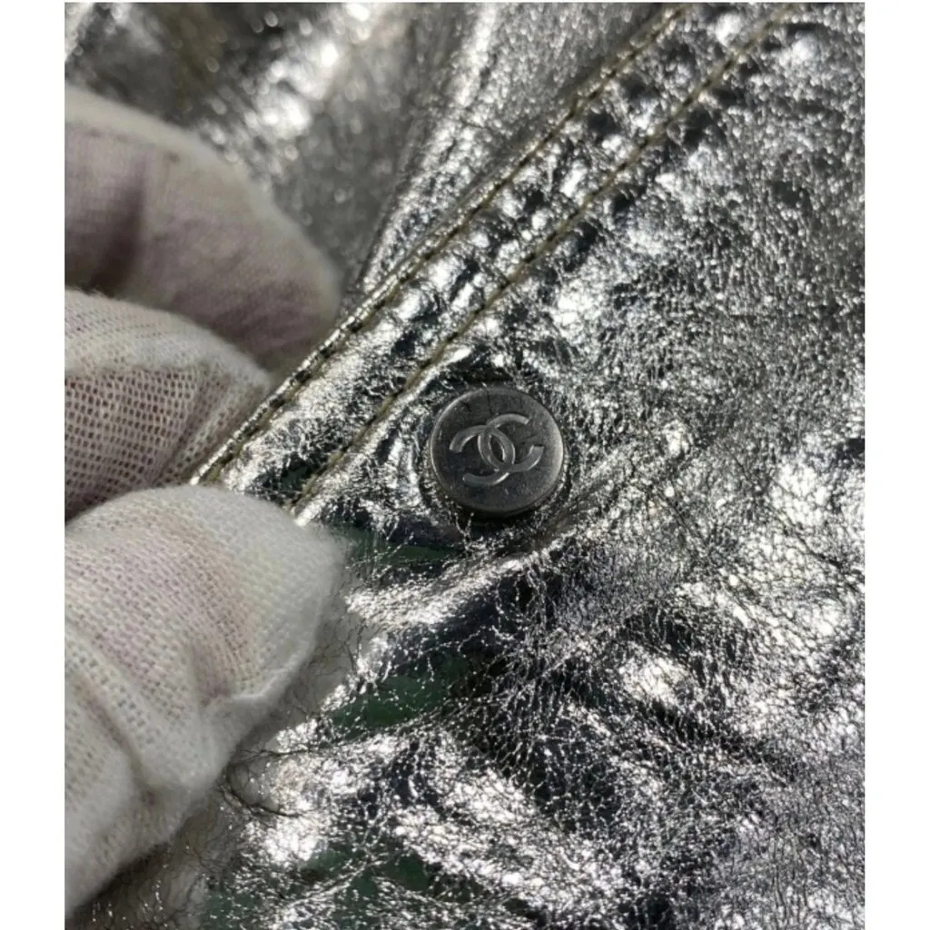 Chanel Silver Leather Jacket Silver Leather Very good - Box View