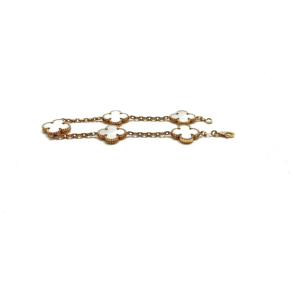Van Cleef & Arpels Vintage Alhambra White Yellow Gold Bracelet White Very good - Back View