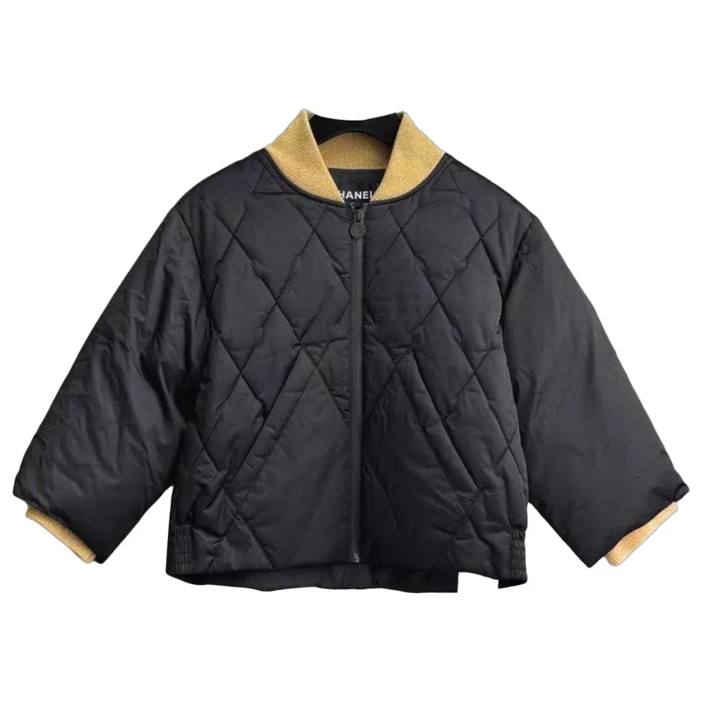 Chanel Black Polyester Leather Jacket Black Polyester Very good - Front View