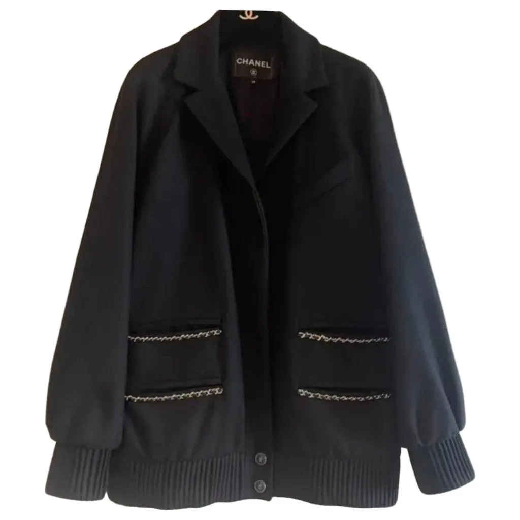 Chanel Black Cashmere Coat Black Cashmere Very good - Front View