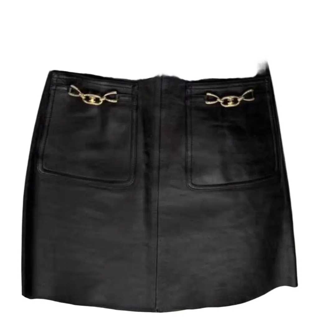 Celine Black Leather Skirt Black Leather Never worn, with tag - Front View