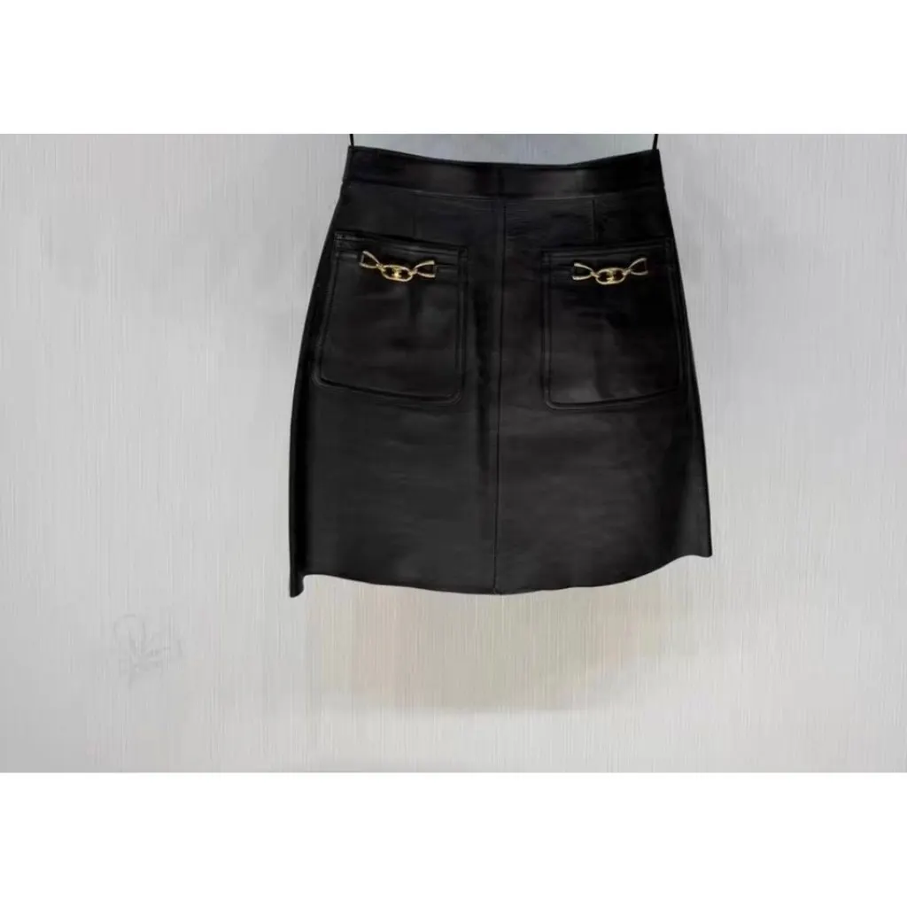 Celine Black Leather Skirt Black Leather Never worn, with tag - Back View