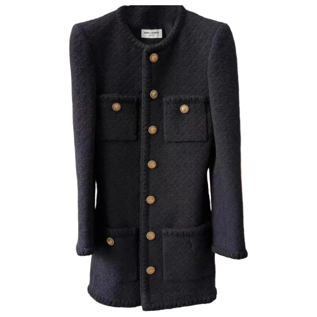 Saint Laurent Black Wool Coat Black Wool Very good - Front View