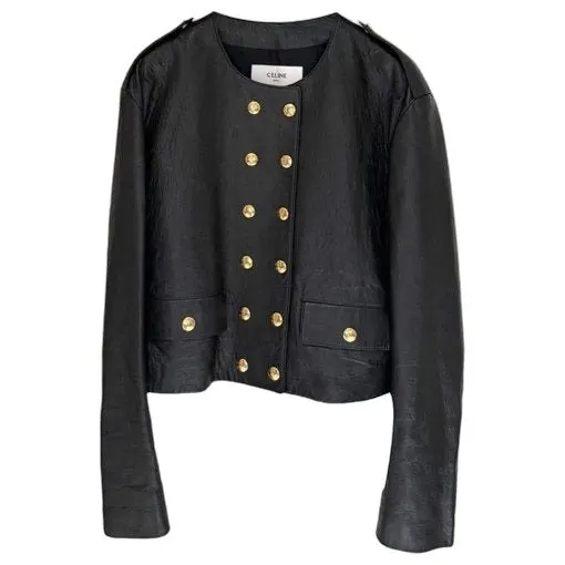 Celine Black Leather Jacket Black Leather Very good - Front View