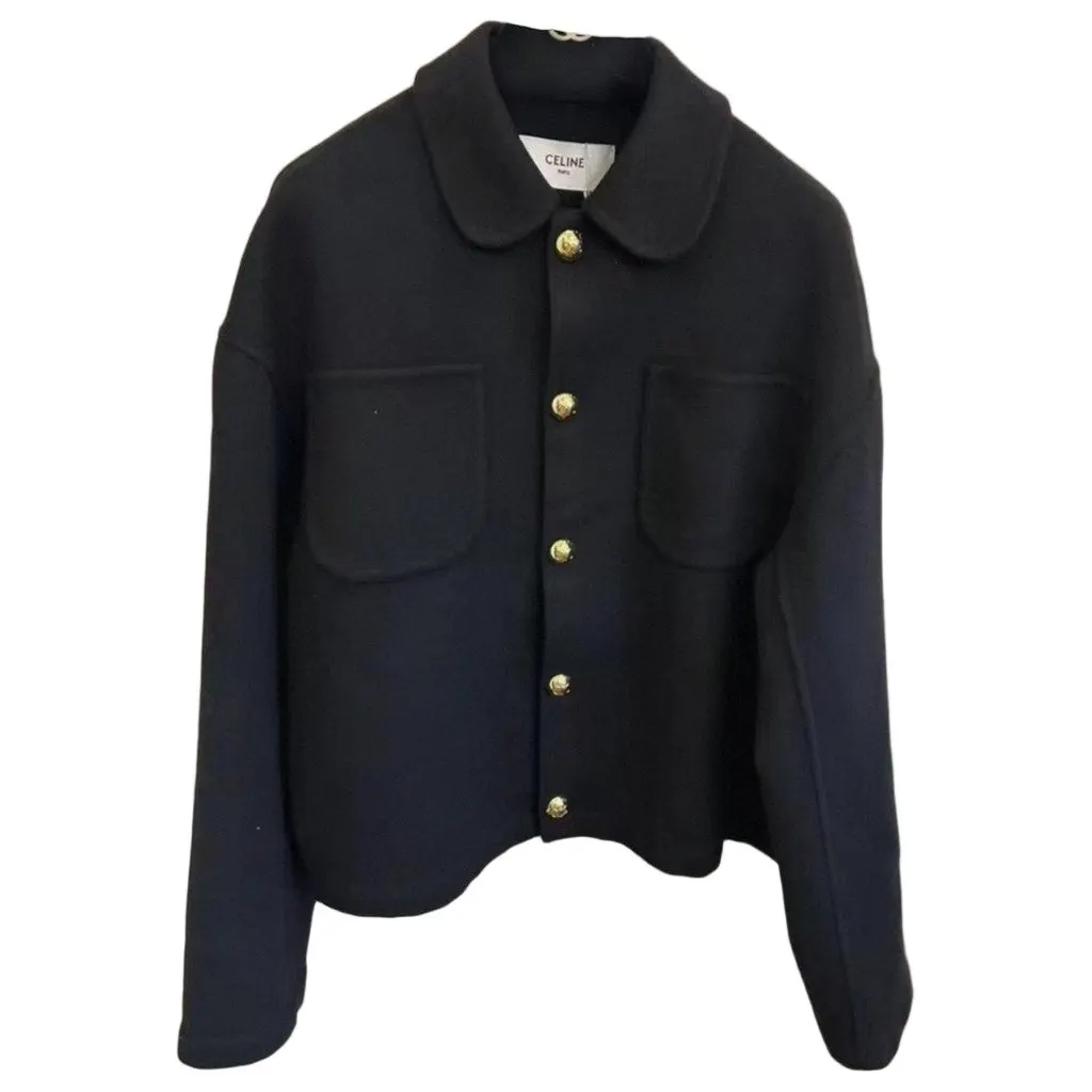Celine Black Cashmere Coat Black Cashmere Very good - Front View