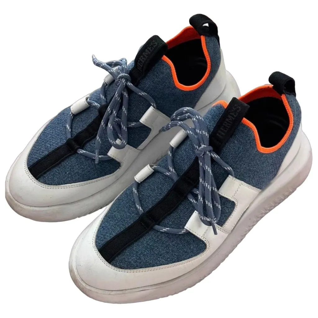 Hermes Blue Cloth Sneakers Blue Very good - Front View