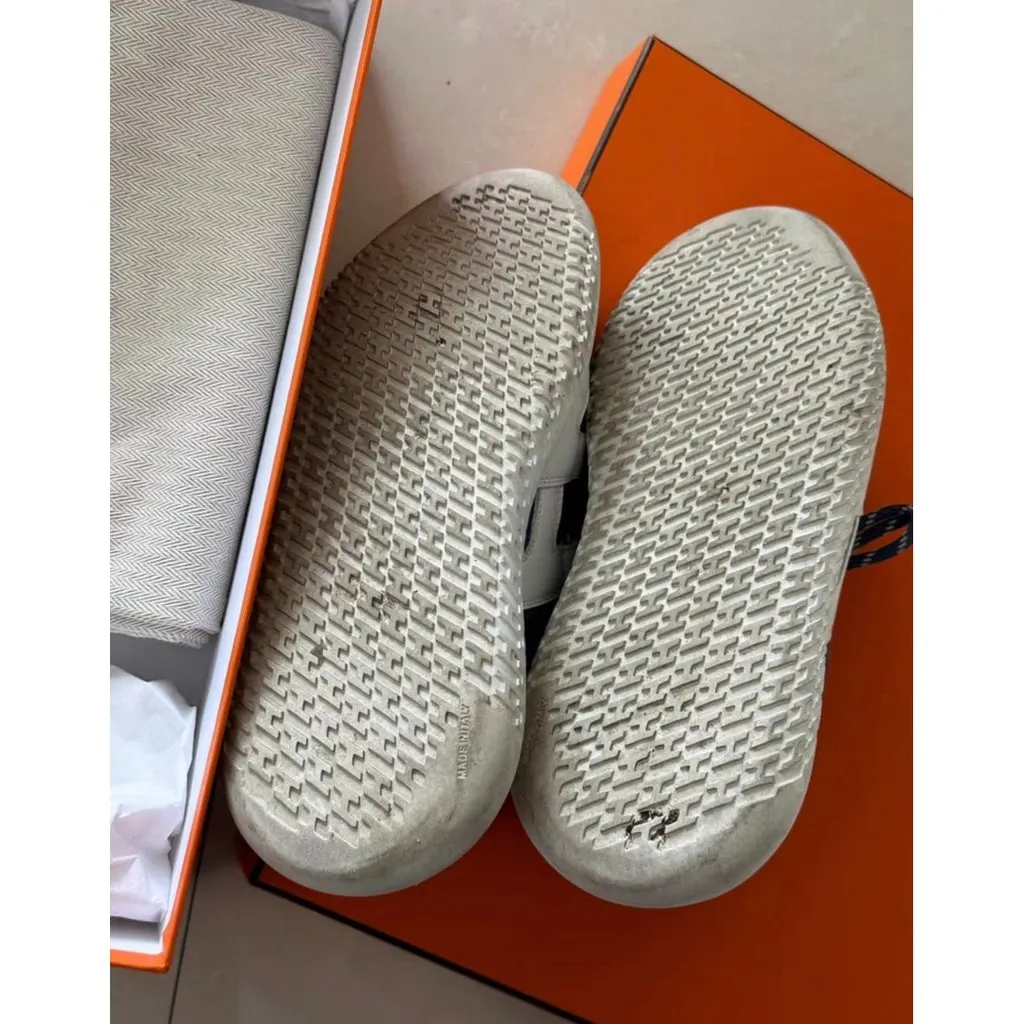 Hermes Blue Cloth Sneakers Blue Very good - Back View
