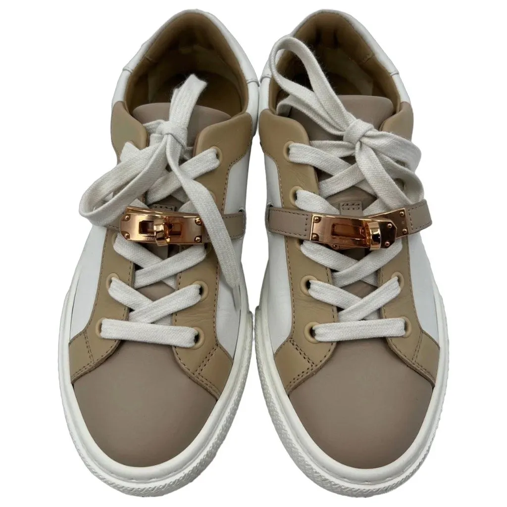 Hermes Day Khaki Leather Sneakers Khaki Leather Very good - Front View