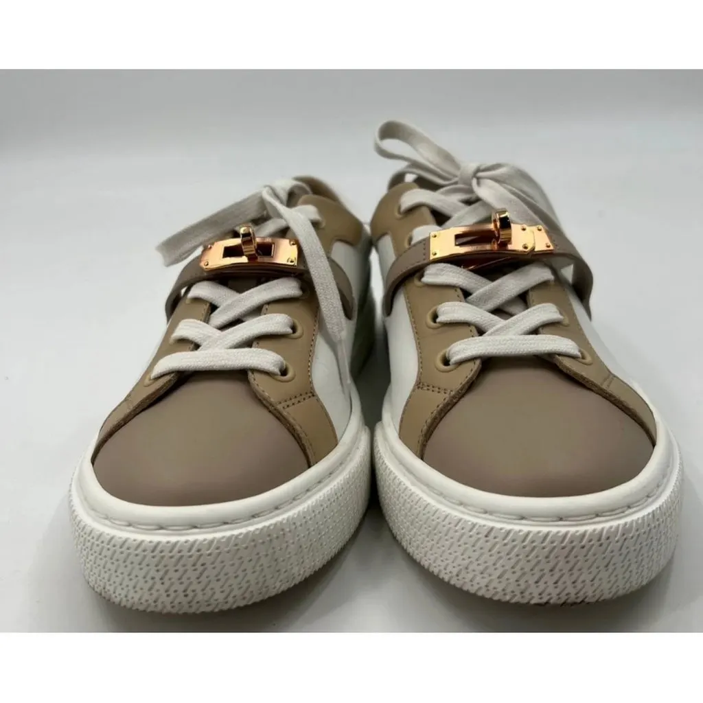 Hermes Day Khaki Leather Sneakers Khaki Leather Very good - Back View
