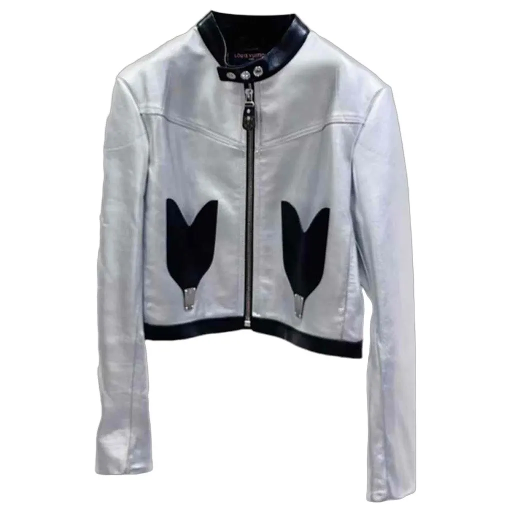 Louis Vuitton Silver Leather Jacket Silver Leather Very good - Front View