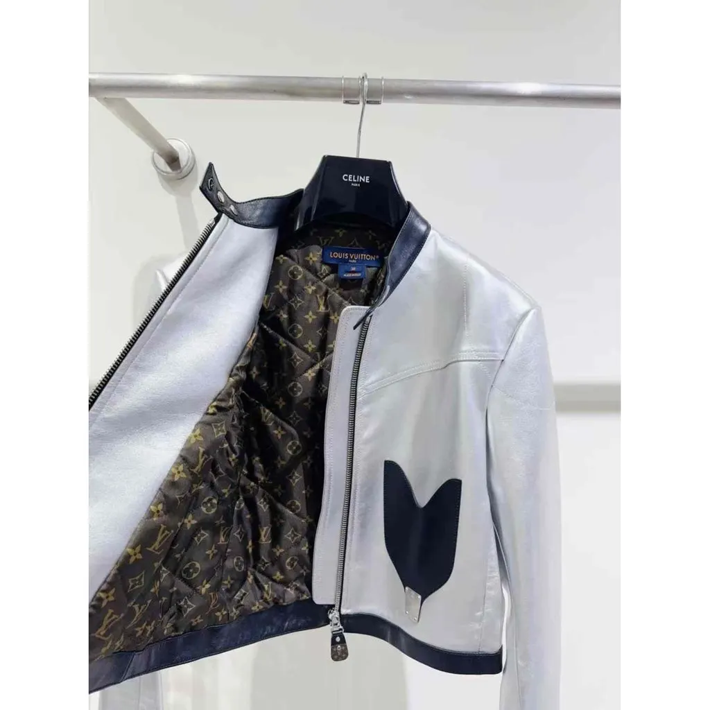 Louis Vuitton Silver Leather Jacket Silver Leather Very good - Model View
