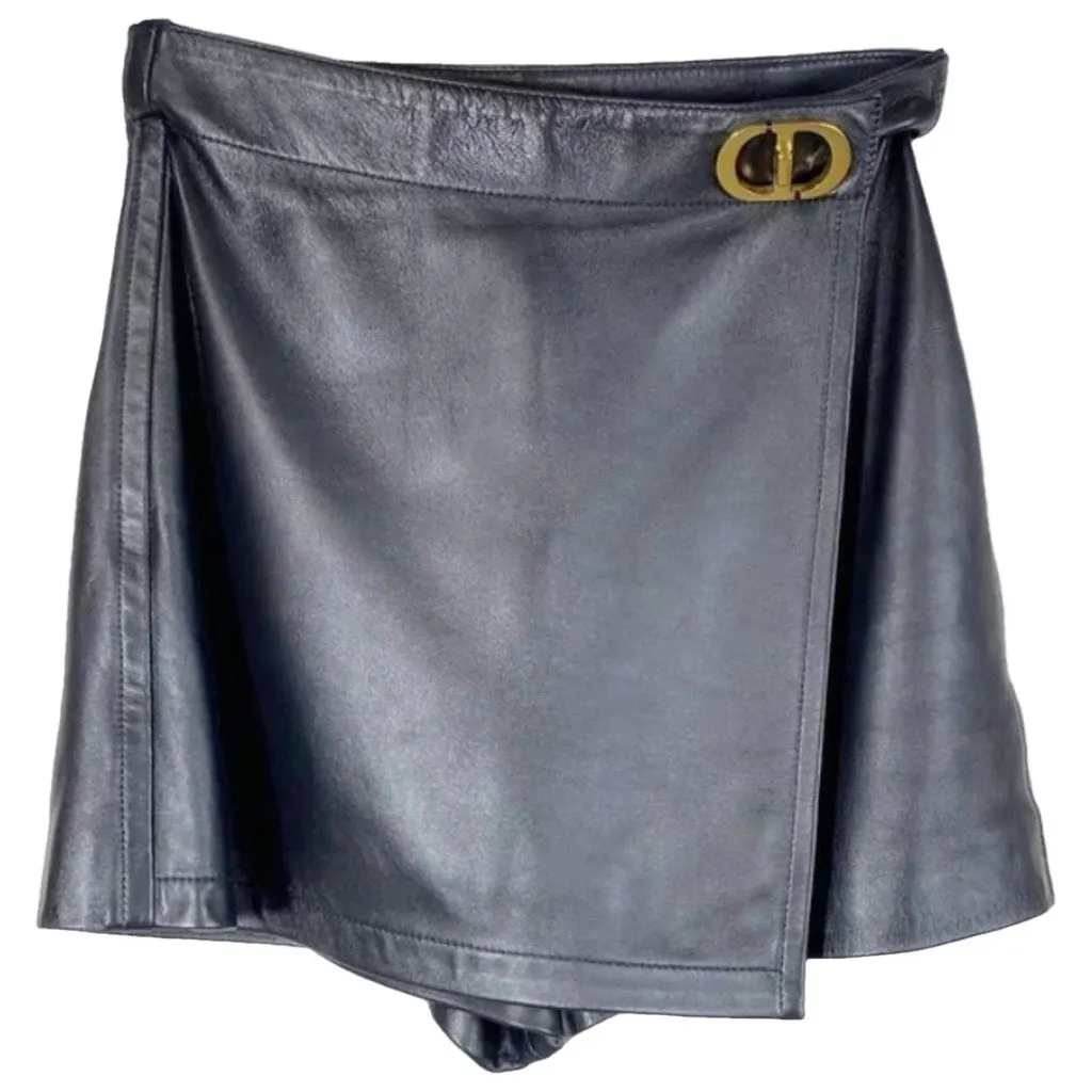 Dior Black Leather Shorts Black Leather Very good - Front View