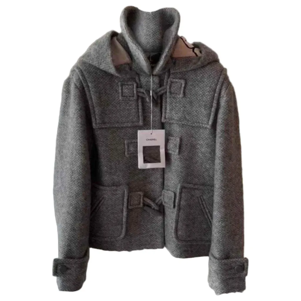 Chanel Grey Wool Leather Jacket Grey Wool Never worn, with tag - Front View