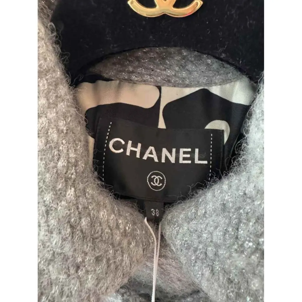 Chanel Grey Wool Leather Jacket Grey Wool Never worn, with tag - Back View