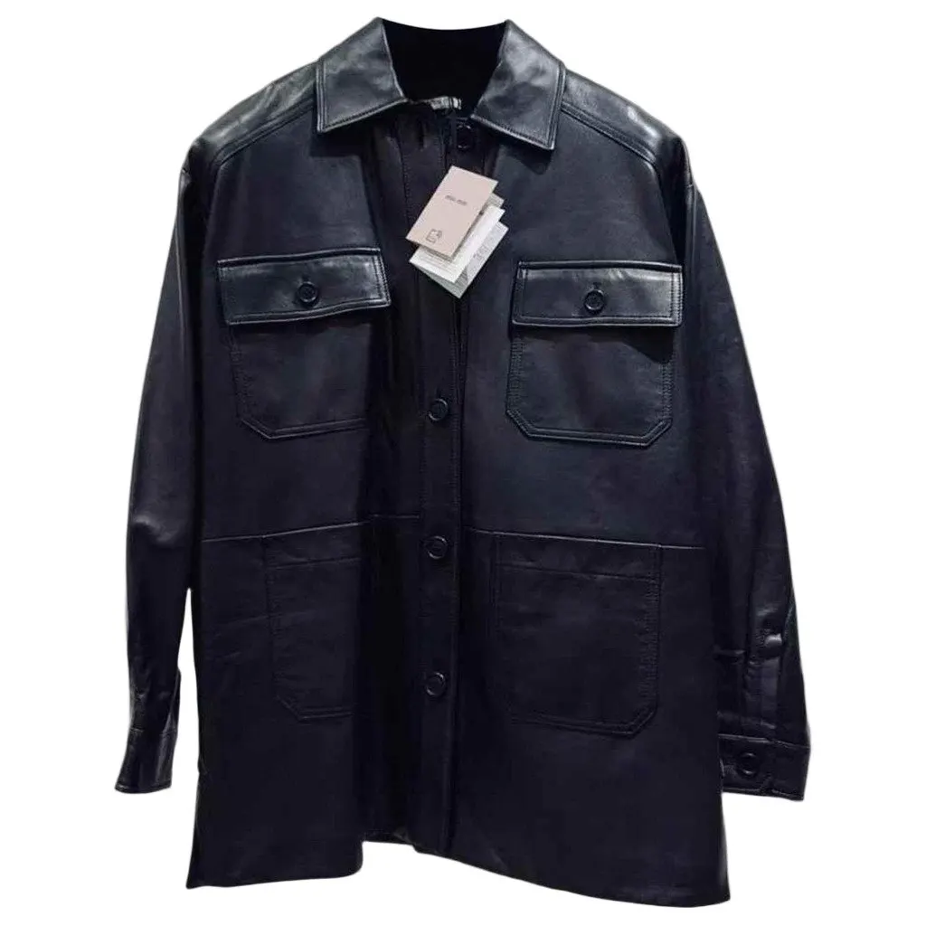 Miu Miu Black Leather Jacket Black Leather Never worn, with tag - Front View