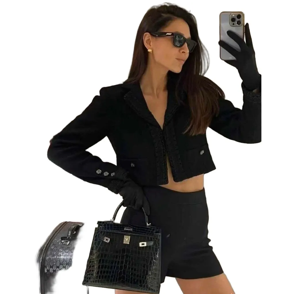 Chanel La Petite Veste Noire Black Wool Jacket Black Wool Very good - Front View