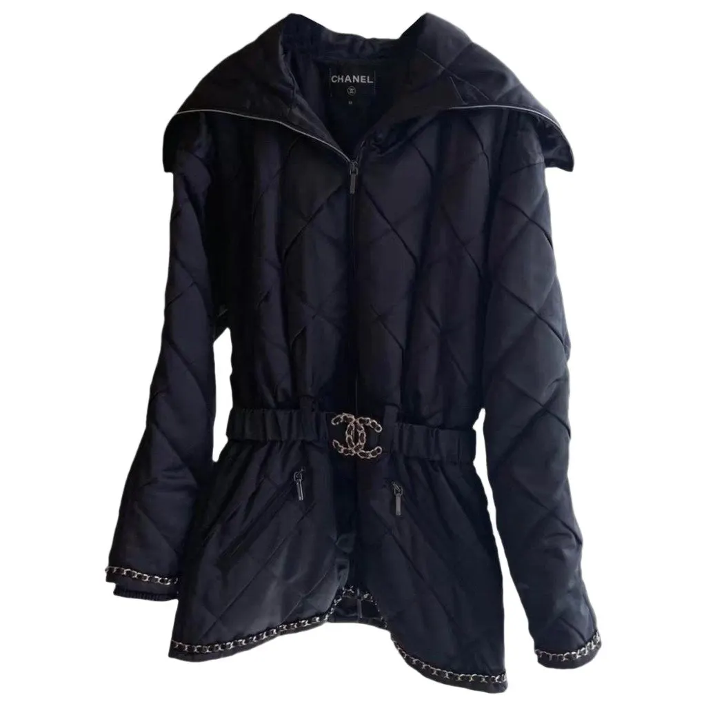 Chanel Black Polyester Leather Jacket Black Polyester Very good - Front View