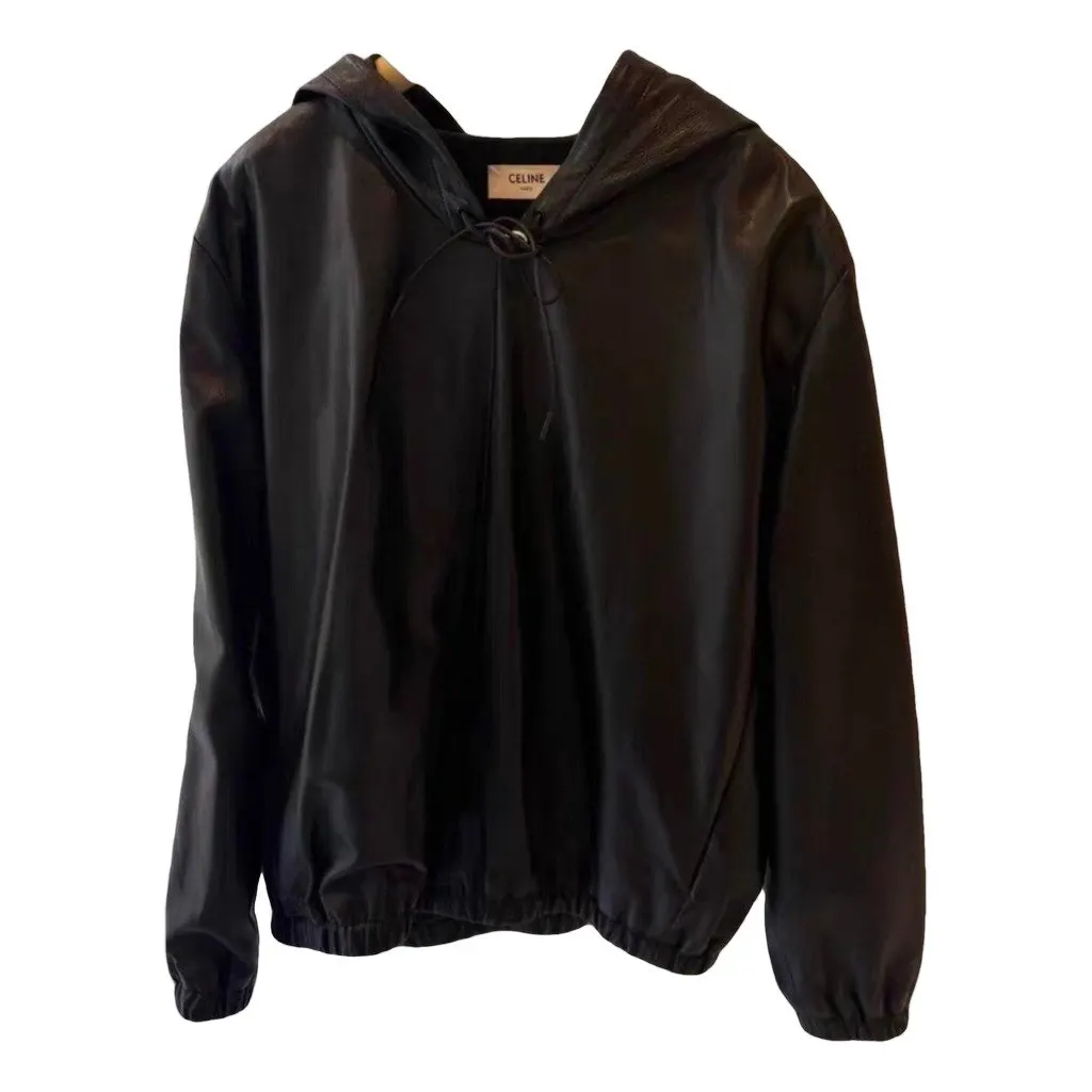 Celine Black Leather Jacket Black Leather Very good - Front View