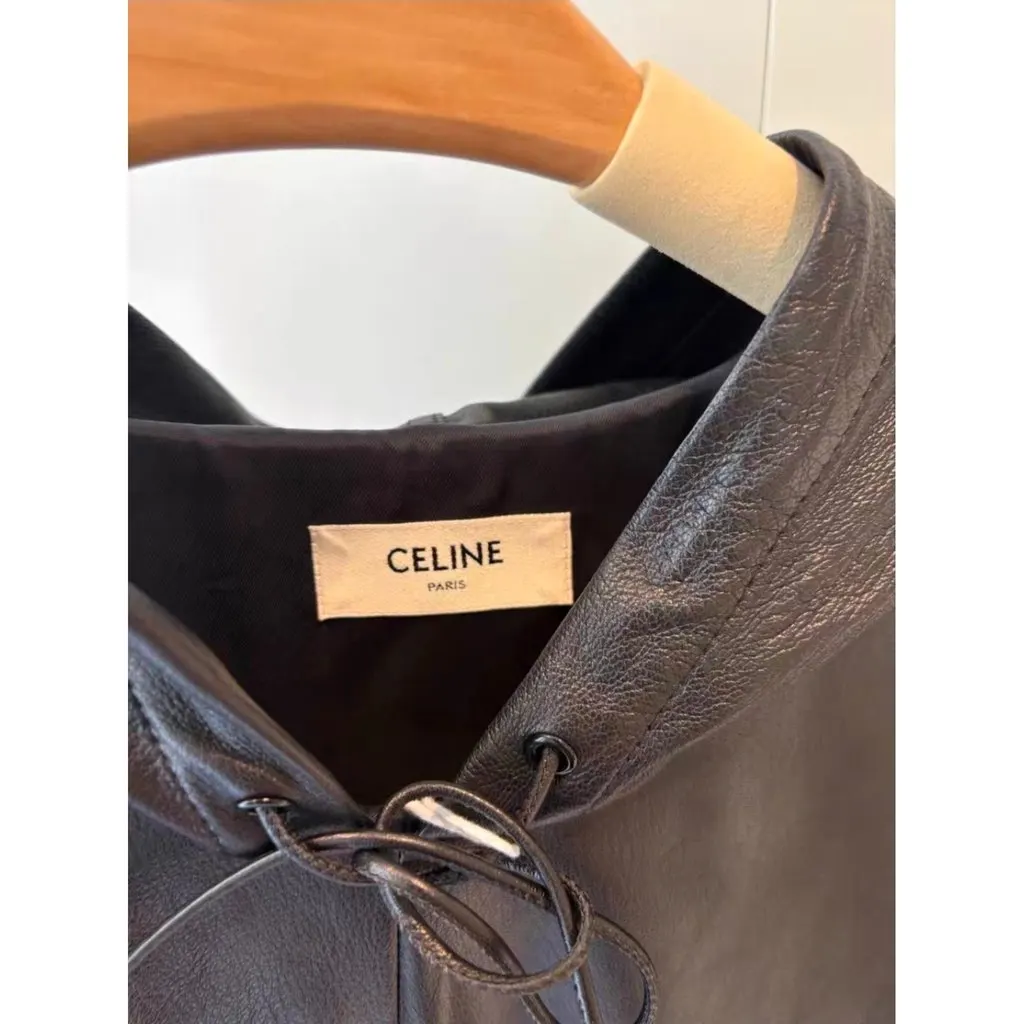 Celine Black Leather Jacket Black Leather Very good - Back View