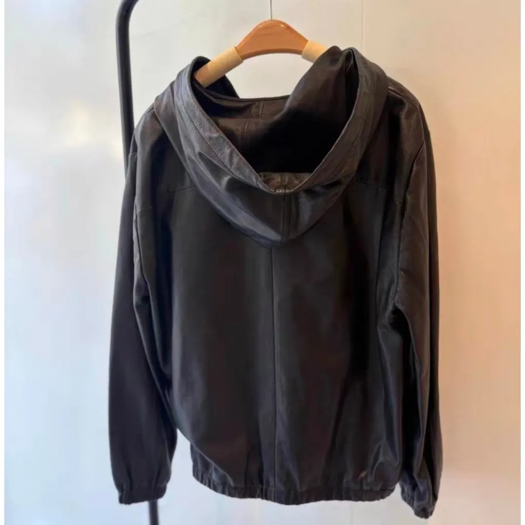 Celine Black Leather Jacket Black Leather Very good - Model View