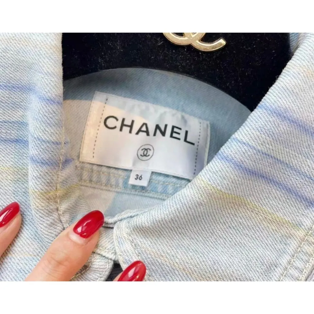 Chanel Blue Cotton Trench Coat Blue Cotton Very good - Model View