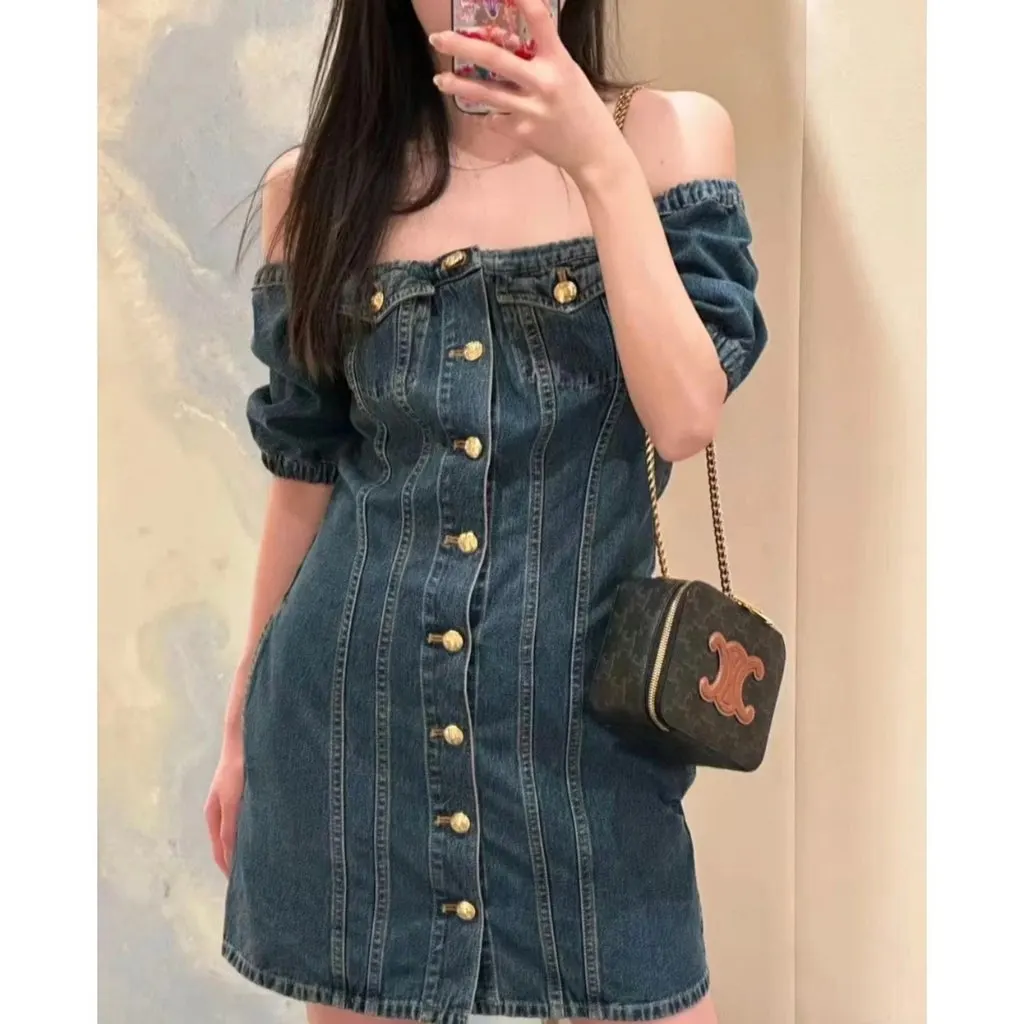 Celine Blue Cotton Dress Blue Cotton Very good - Model View
