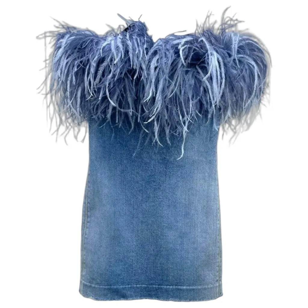 Saint Laurent Blue Cotton Dress Blue Cotton Very good - Front View