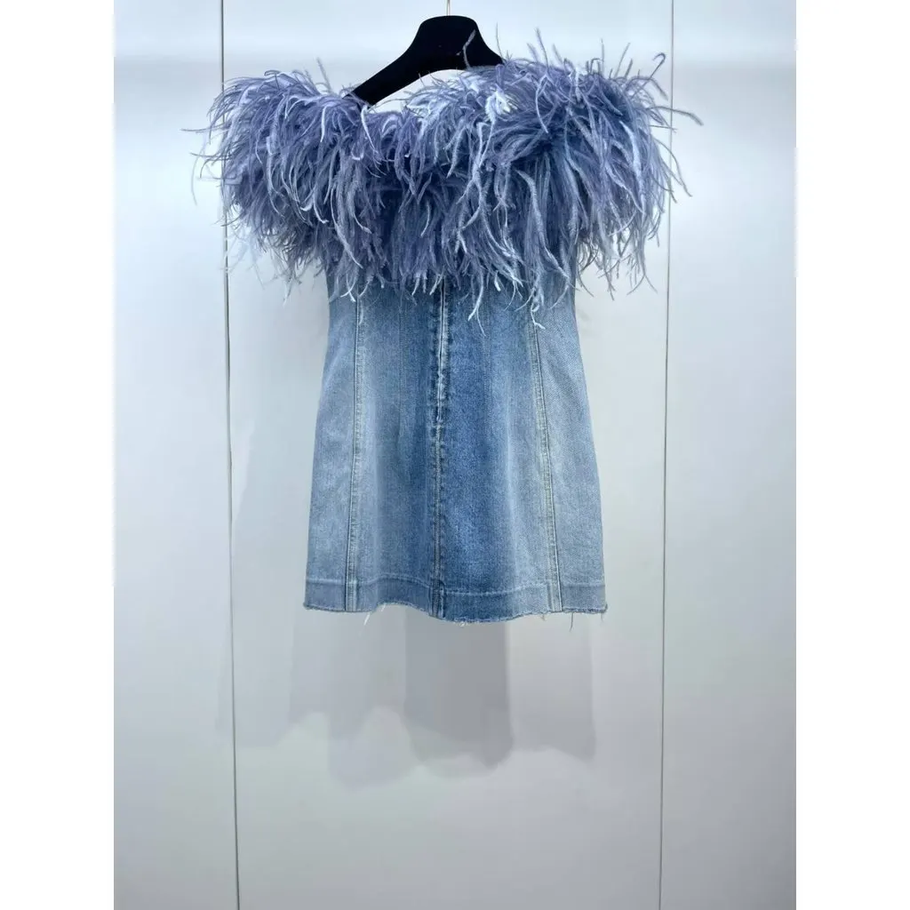 Saint Laurent Blue Cotton Dress Blue Cotton Very good - Back View