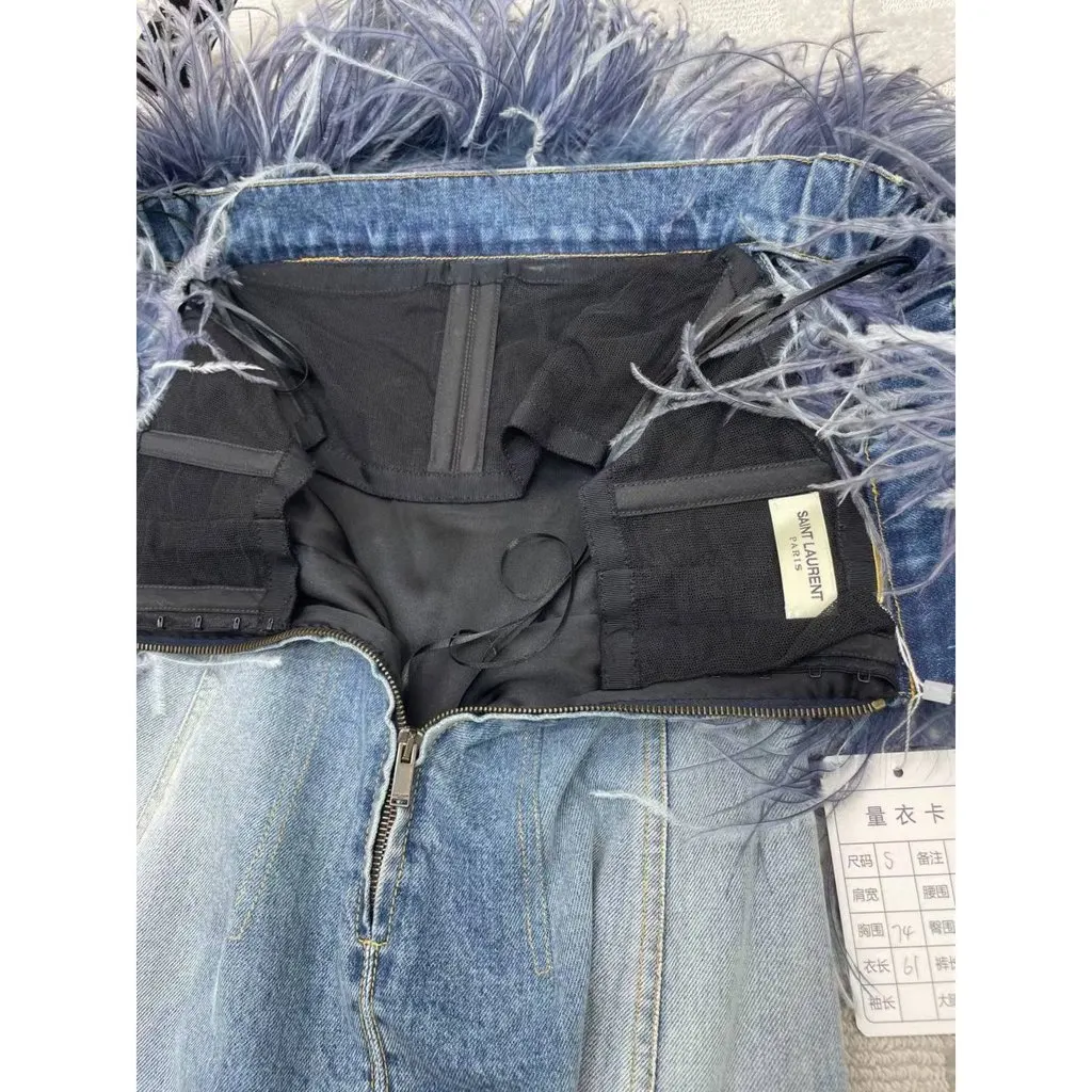 Saint Laurent Blue Cotton Dress Blue Cotton Very good - Model View