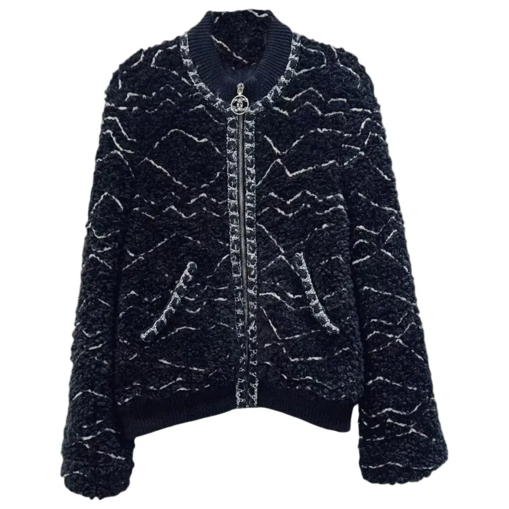 Chanel Wool Leather Jacket MultiColor Wool Very good - Front View